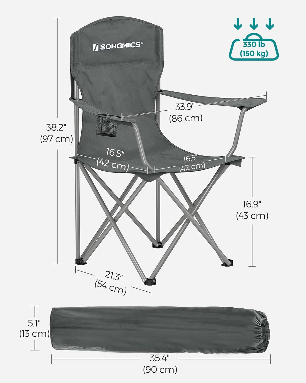SONGMICS Set of 2 Folding Camping Chairs, Max. Load Capacity 330.7 lb