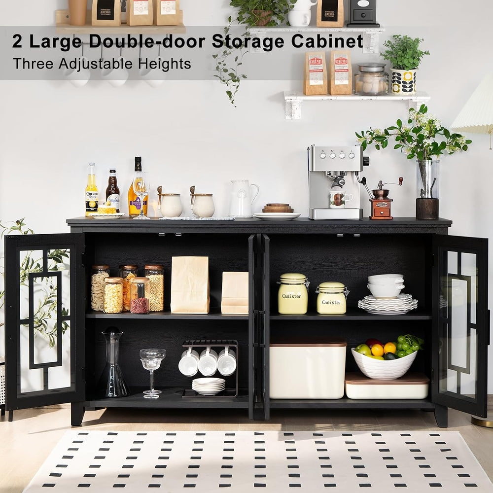 Joaxswe 63" Farmhouse Large Sideboard Buffet Cabinet with Storage, Black