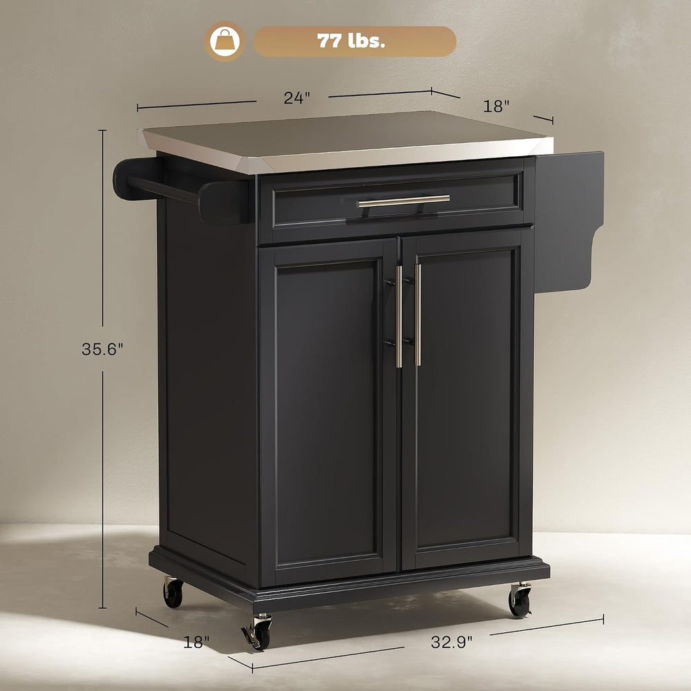HOMCOM Kitchen Island on Wheels with Stainless Steel Countertop Black