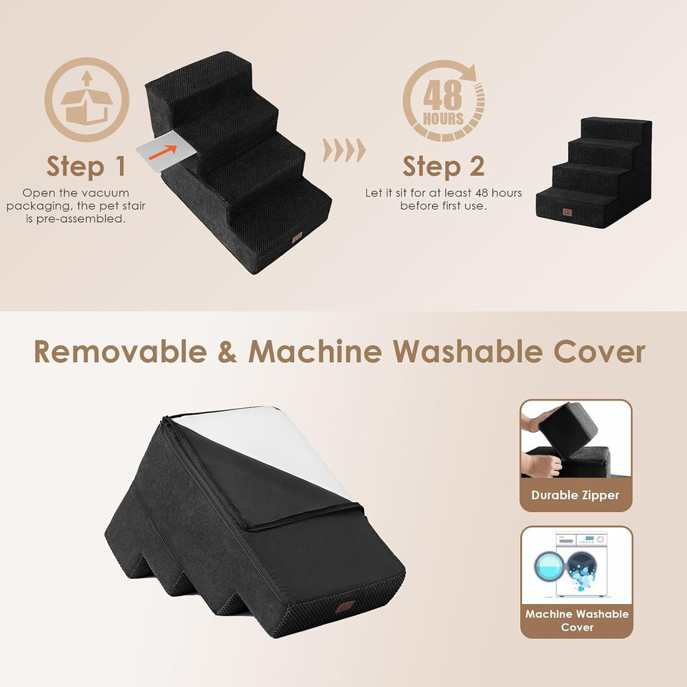 EHEYCIGA Dog Stairs for Bed 18" H, Dog 4-Steps for High Bed, Black