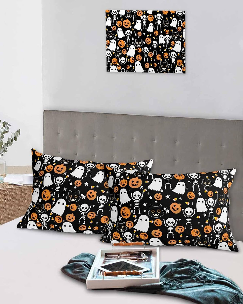 Halloween Pillow Cases Standard Size Set of 2 - Microfiber Bed Throw Pillow C...