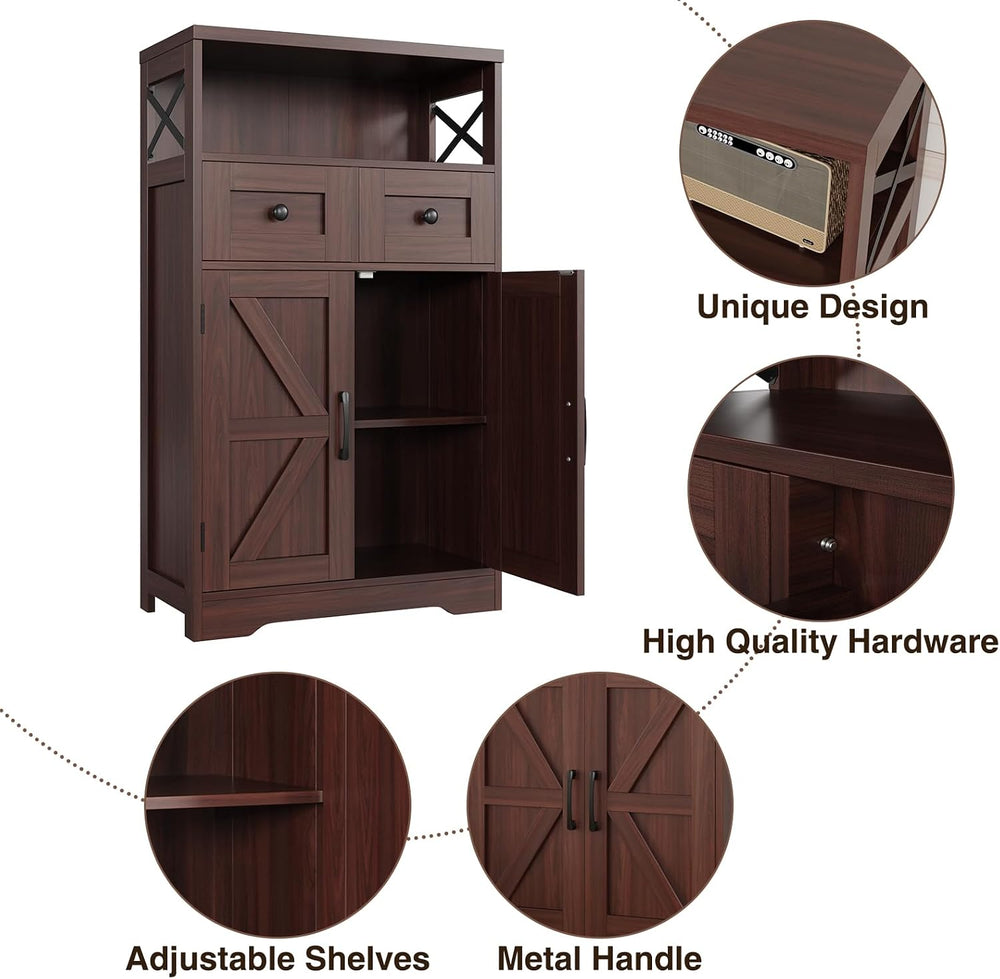 Farmhouse Accent Storage Cabinet with Drawers, Small Kitchen Pantry Cabinet