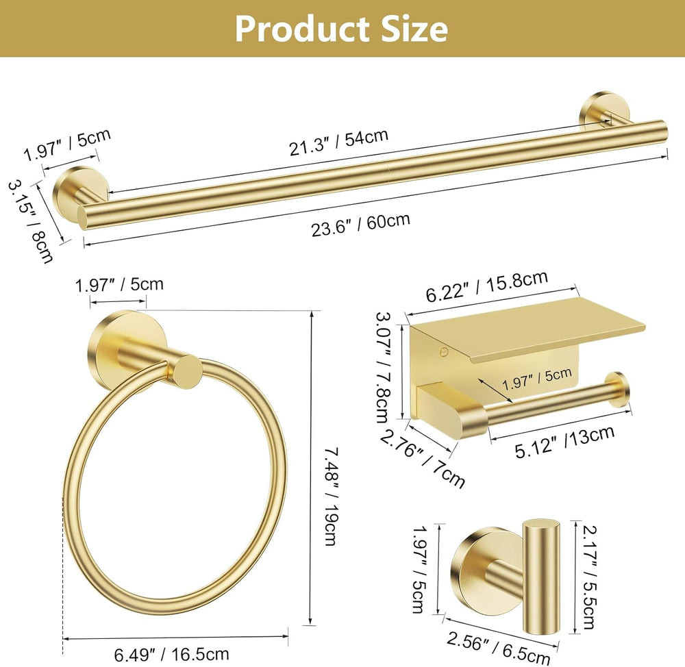 TQKAG 5 Piece Bathroom Hardware Set, Brushed Gold Bathroom Accessories