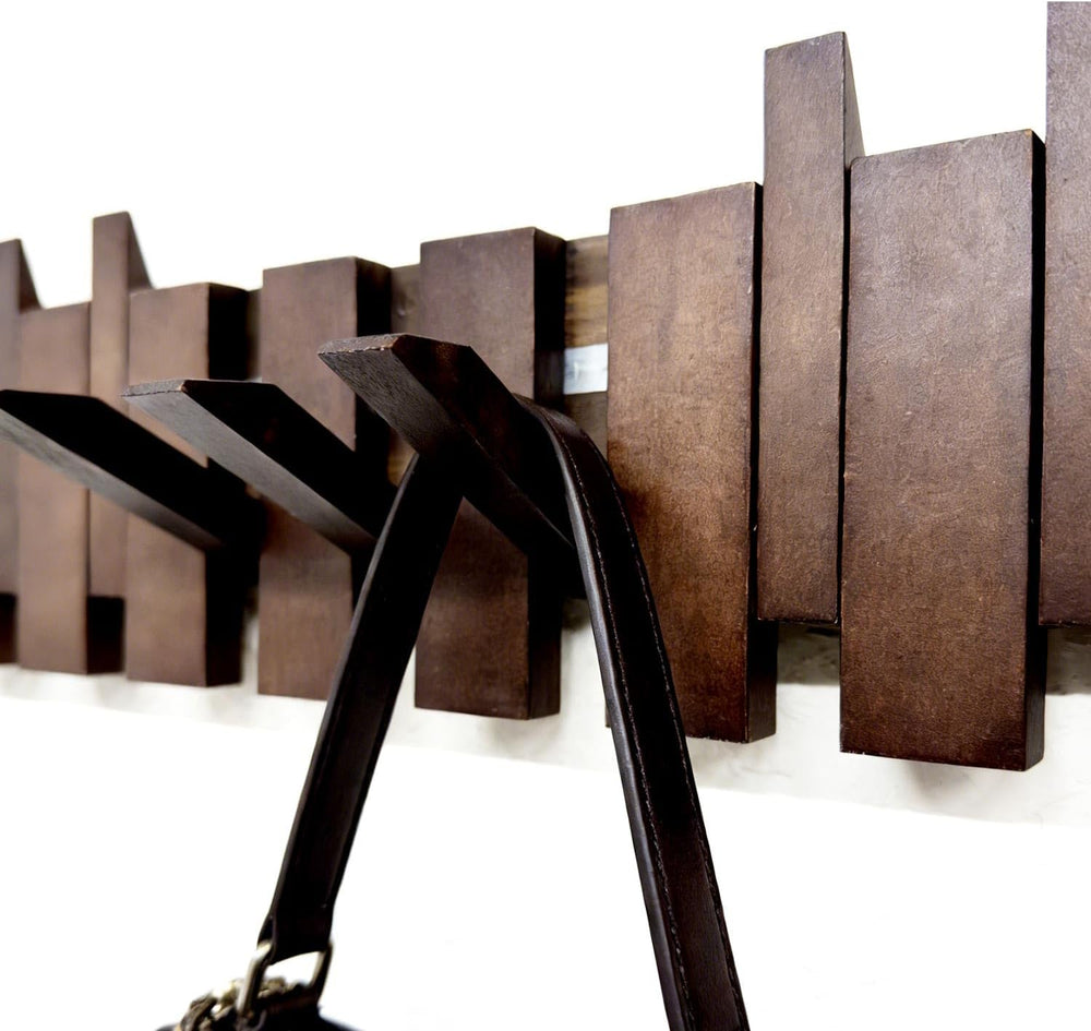 ArtBeek Walnut Wall Mounted Piano Key Coat Rack with 8 Hooks