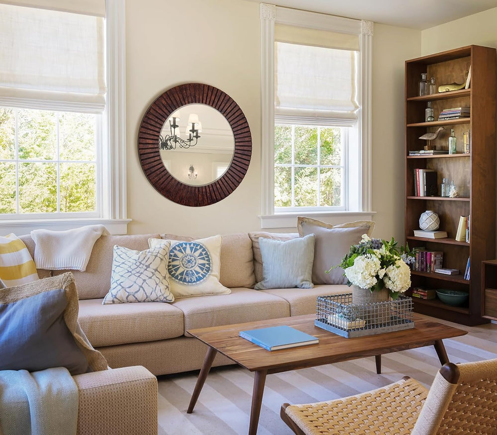 Chende 36'' Circle Mirror with Wood Frame, Large Decorative Mirror fo...