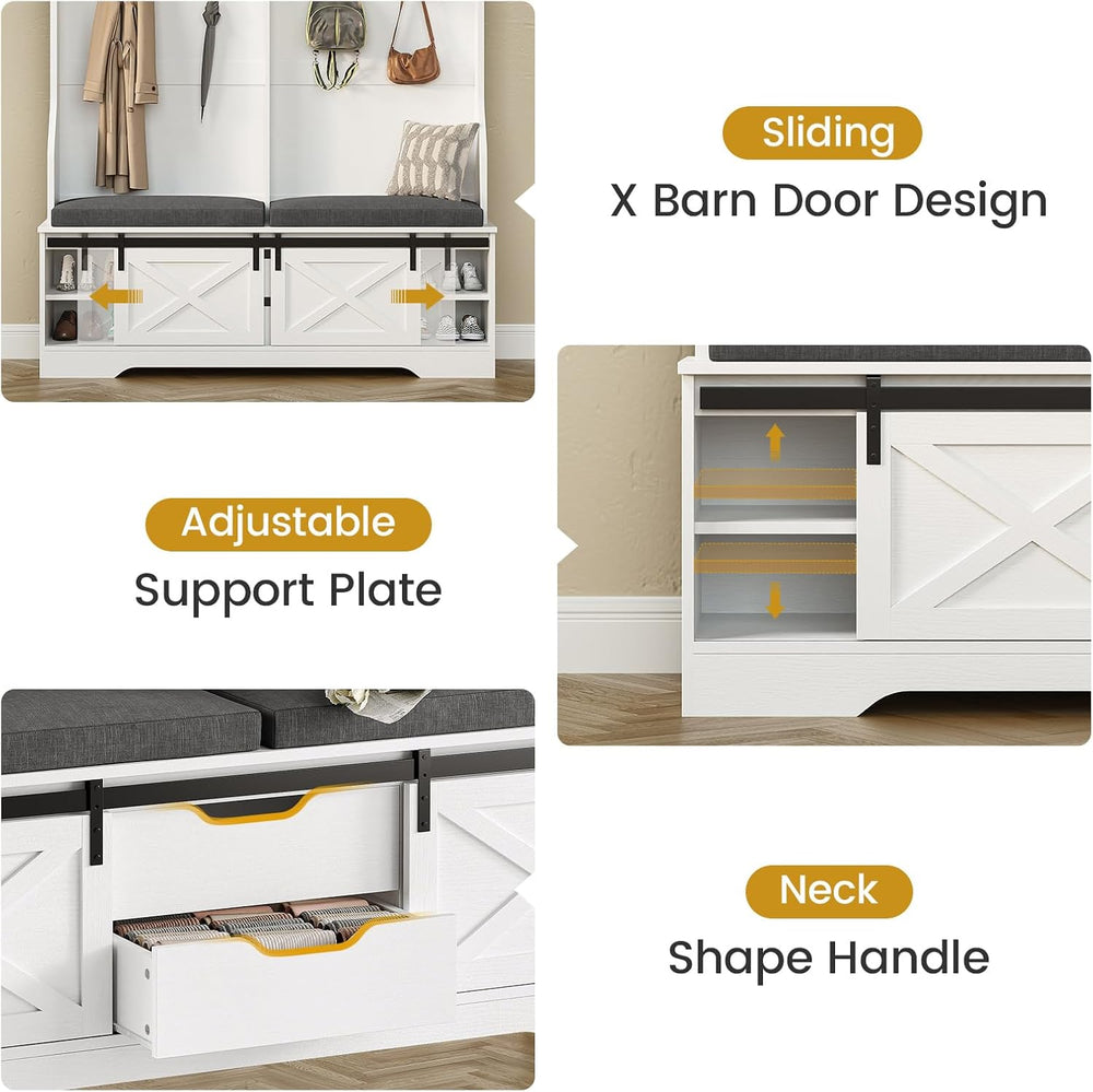 UPOSOJA Hall Tree with Bench and Shoe Storage, Entryway Bench with Coat Rack,...