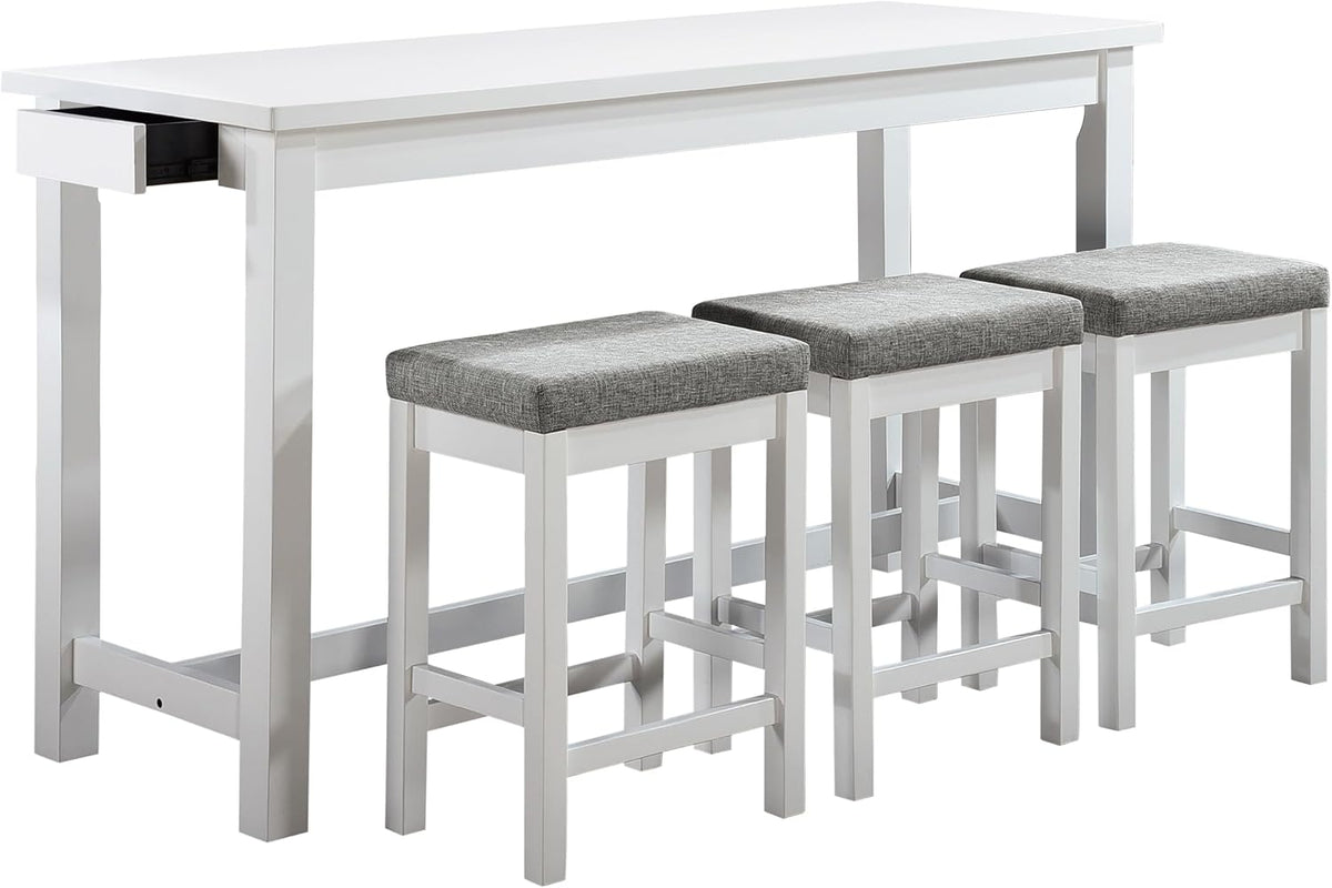 Lexicon 4-Piece Counter Height Table & Stool Sets with USB Ports, White