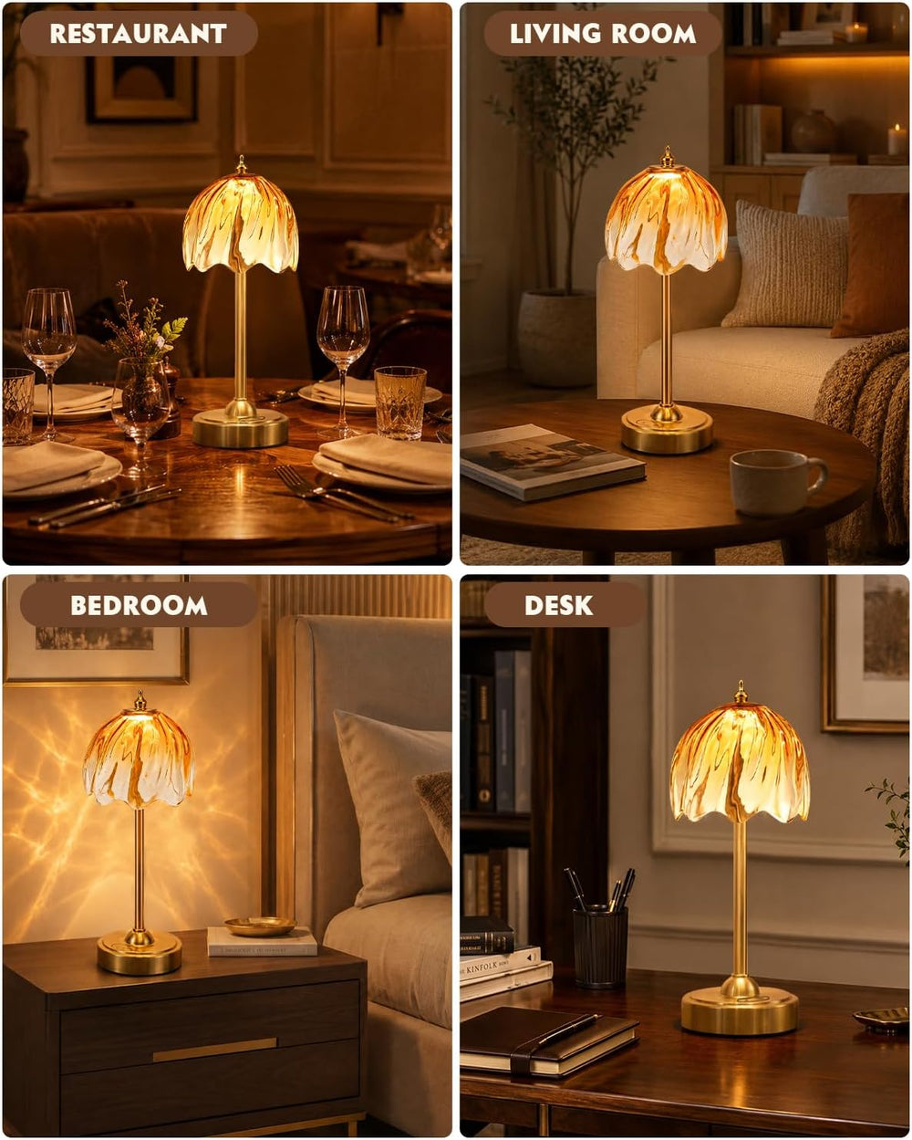 Nusogon Cordless Flower Table Lamp, 5200mAh Small Rechargeable Touch Lamp