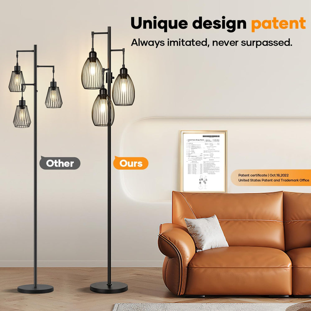 Dimmable Floor Lamp, 3 x 800LM LED Edison Bulbs Included, Farmhouse Industria...