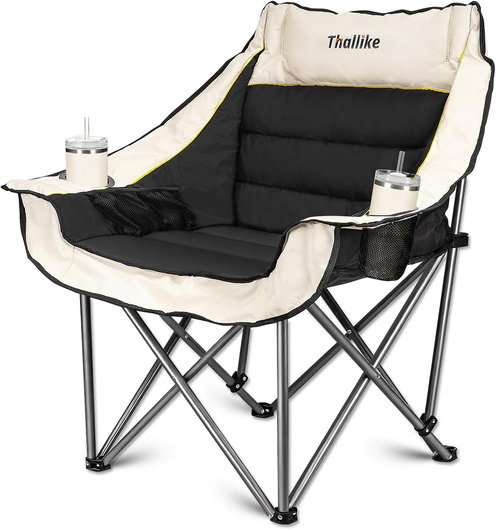 Oversized Camping Chair for Adults – Heavy Duty Folding Chair with Cup Holder...