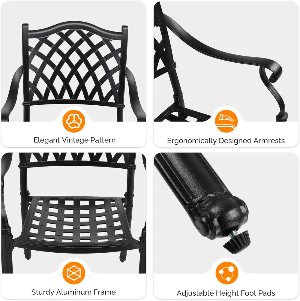VINGLI Patio Chairs Set of 2 - Stackable Outdoor Cast Aluminum Dining Chairs ...