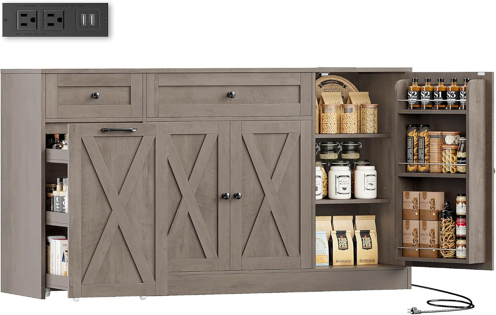 HOSTACK 59" W Kitchen Buffet Cabinet with Storage, Coffee Bar Cabinet, Grey
