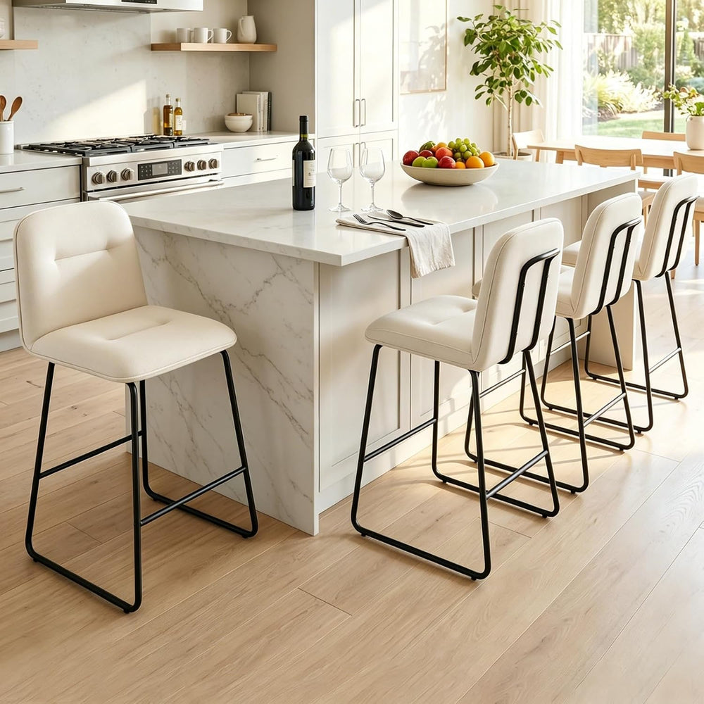 Bar Stools Set of 2, 26" Counter Height Bar Stools with Back, Modern Lin...