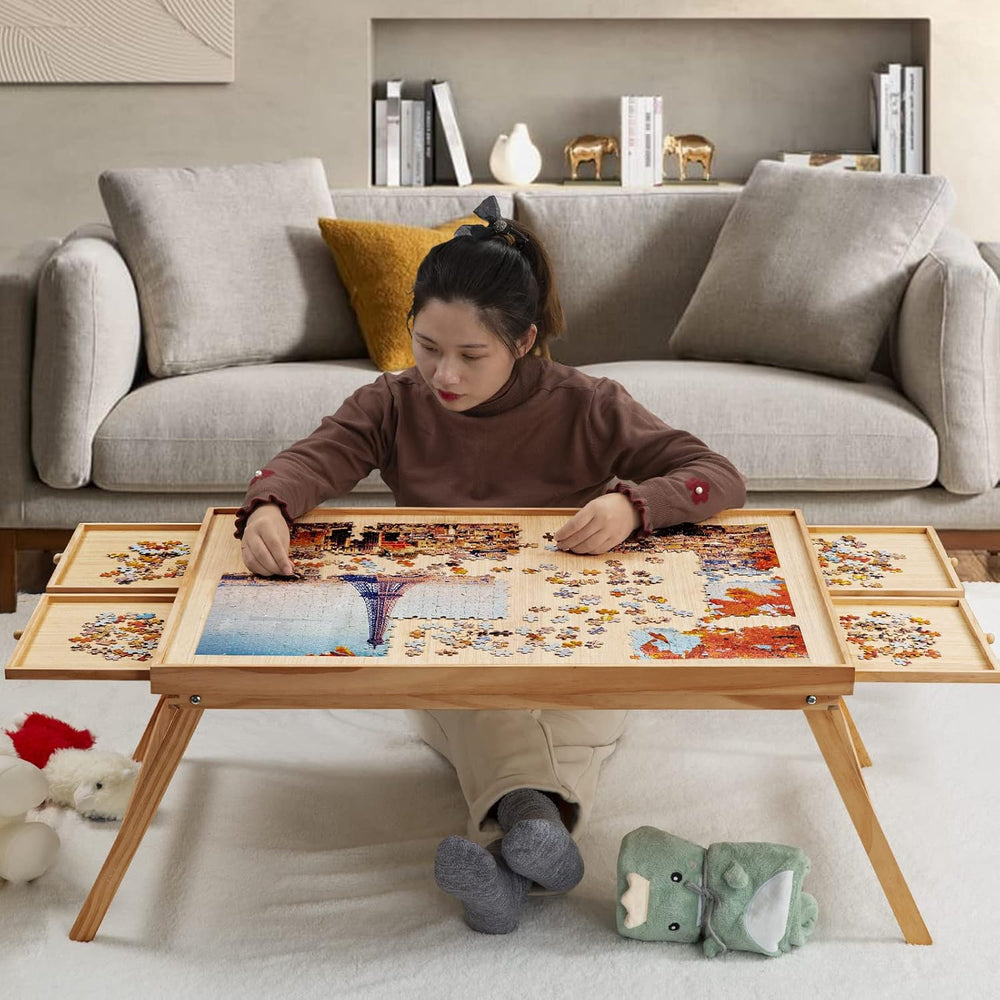 TEAKMAMA 1500Pcs Jigsaw Puzzle Table with 4 Drawers for Adults,Natural