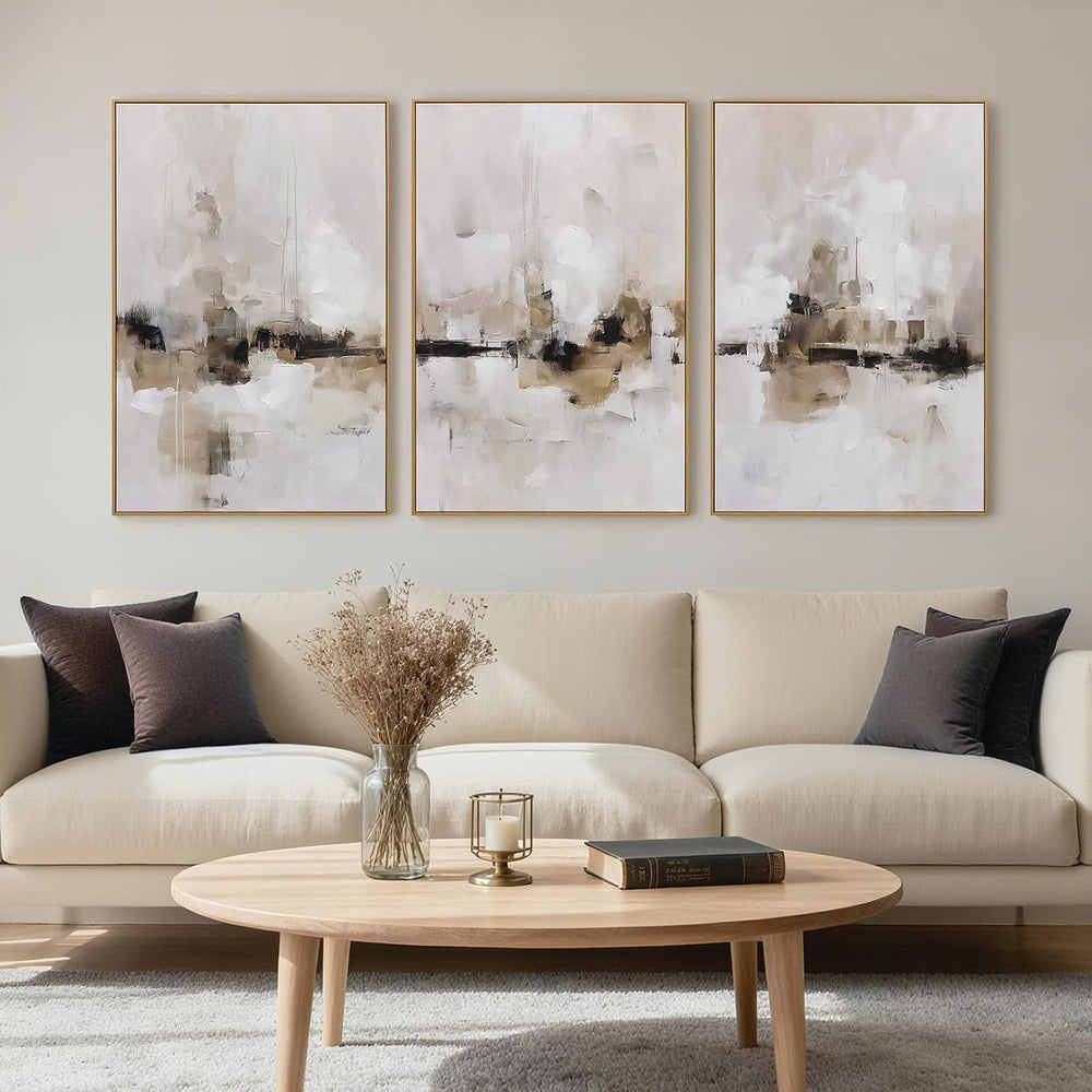 Zessonic Large Neutral Textured Abstract Framed Canvas Wall Art, 24"x36&...