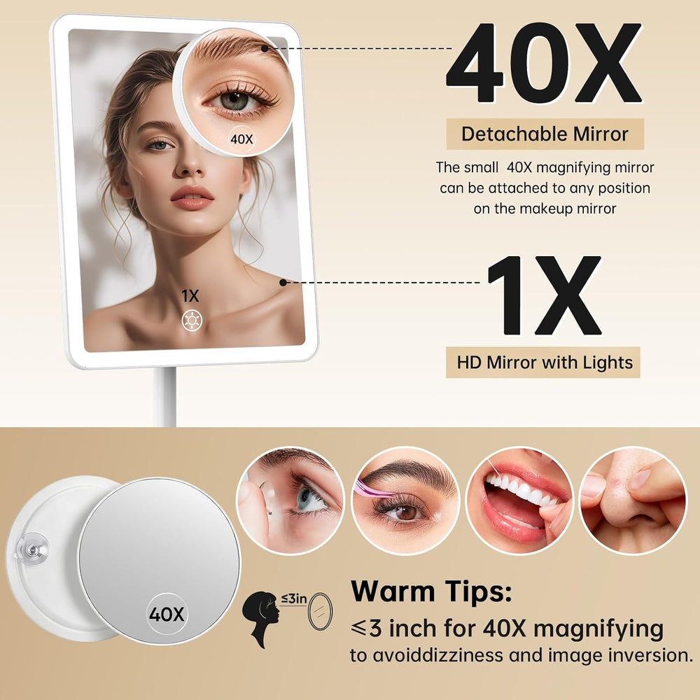 FUNTOUCH 4000mAh Rechargeable Vanity Mirror with Lights 40X Magnifier,White