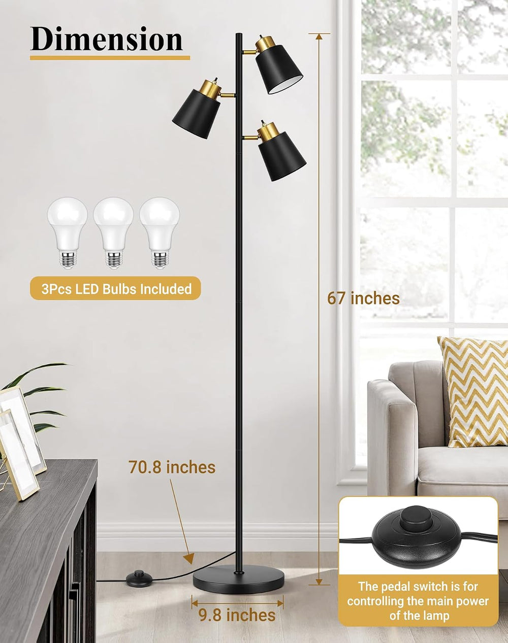 QiMH Tree Floor Lamps for Living Room, 67" Modern Standing Floor Lamp wi...