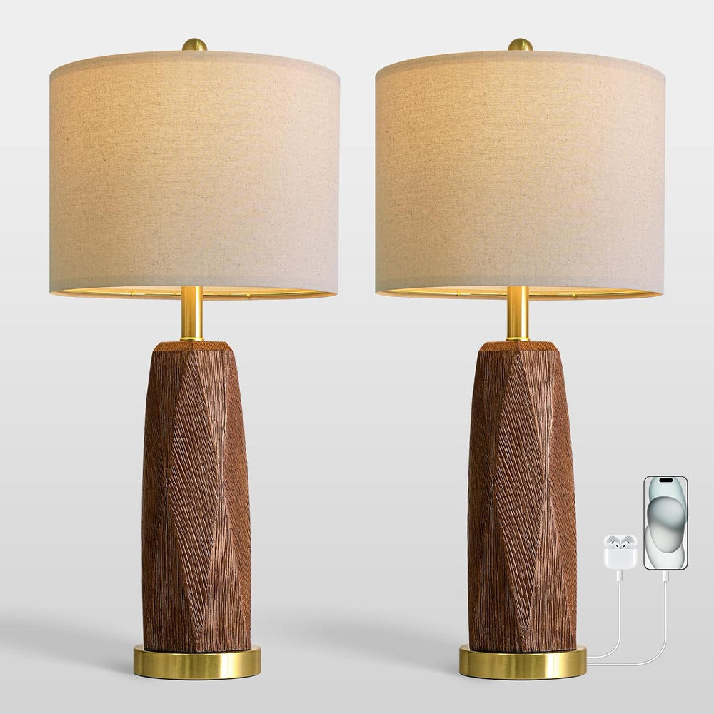 BOBOMOMO 27.5" Table Lamps Set of 2 with USB-A & USB-C Charging Port...