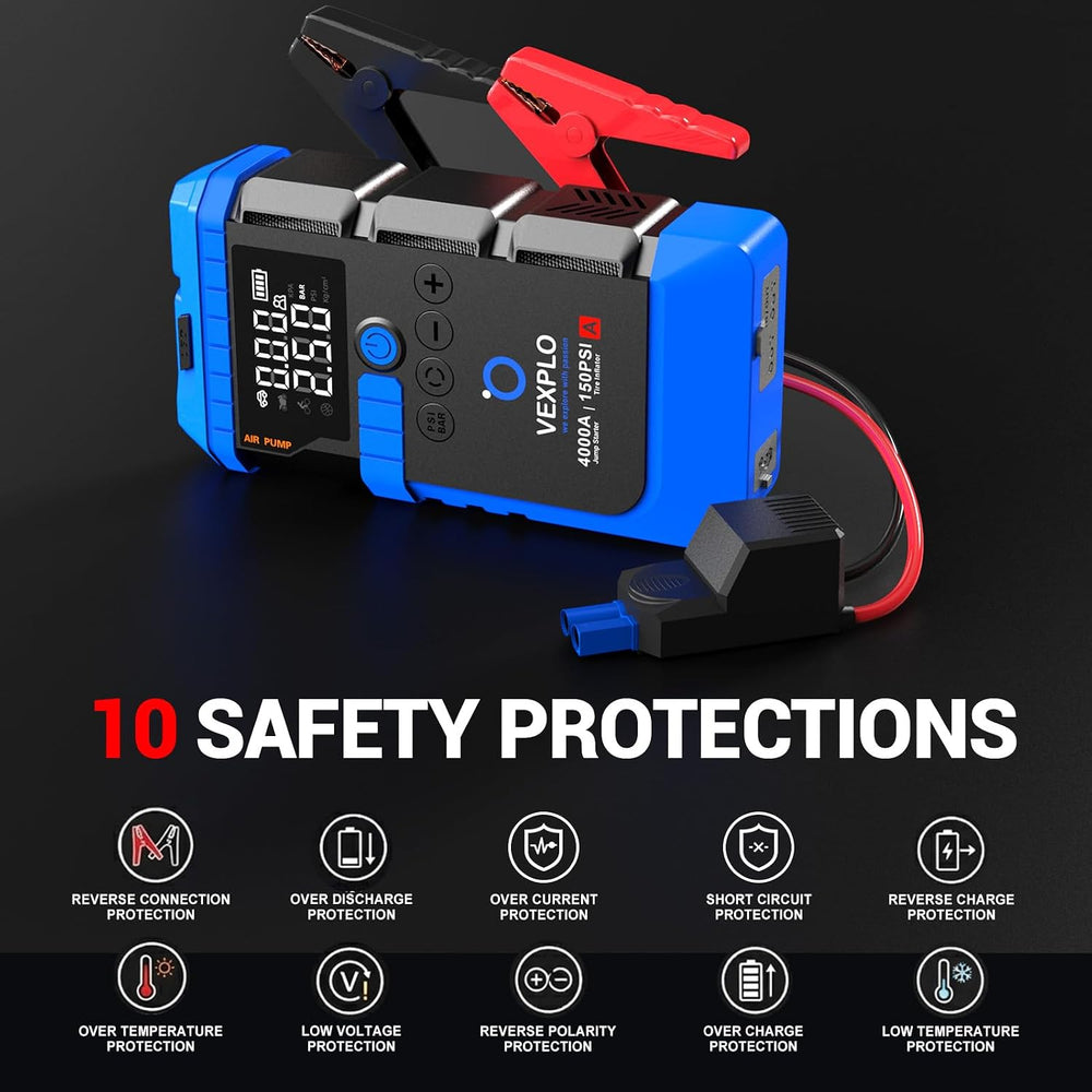 VEXPLO Jump Starter with Tire Inflator Portable Roadside Emergency Car Kit