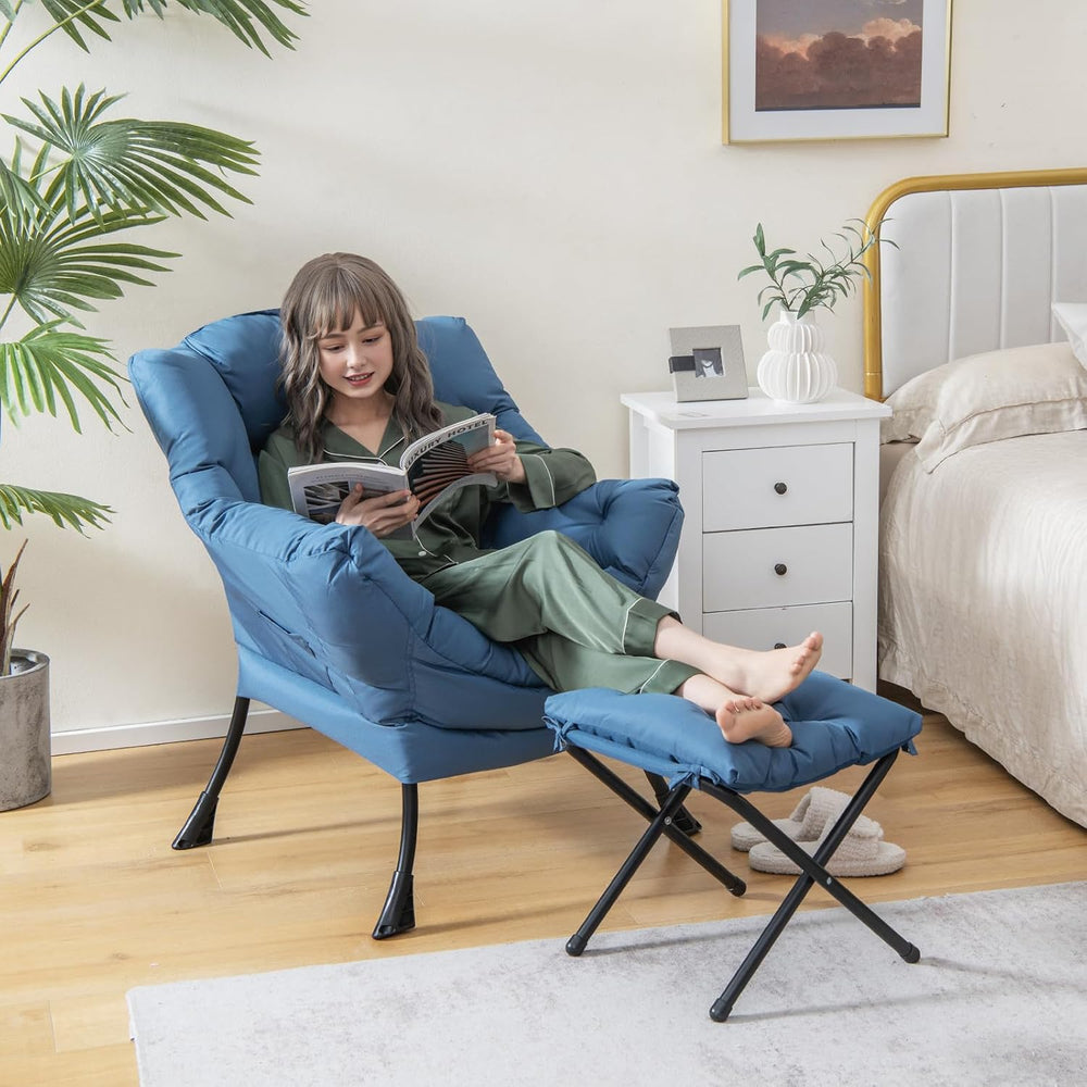 GIANTEX Lazy Chair with Ottoman, Accent Sofa Chair with Folding Footrest, Sid...