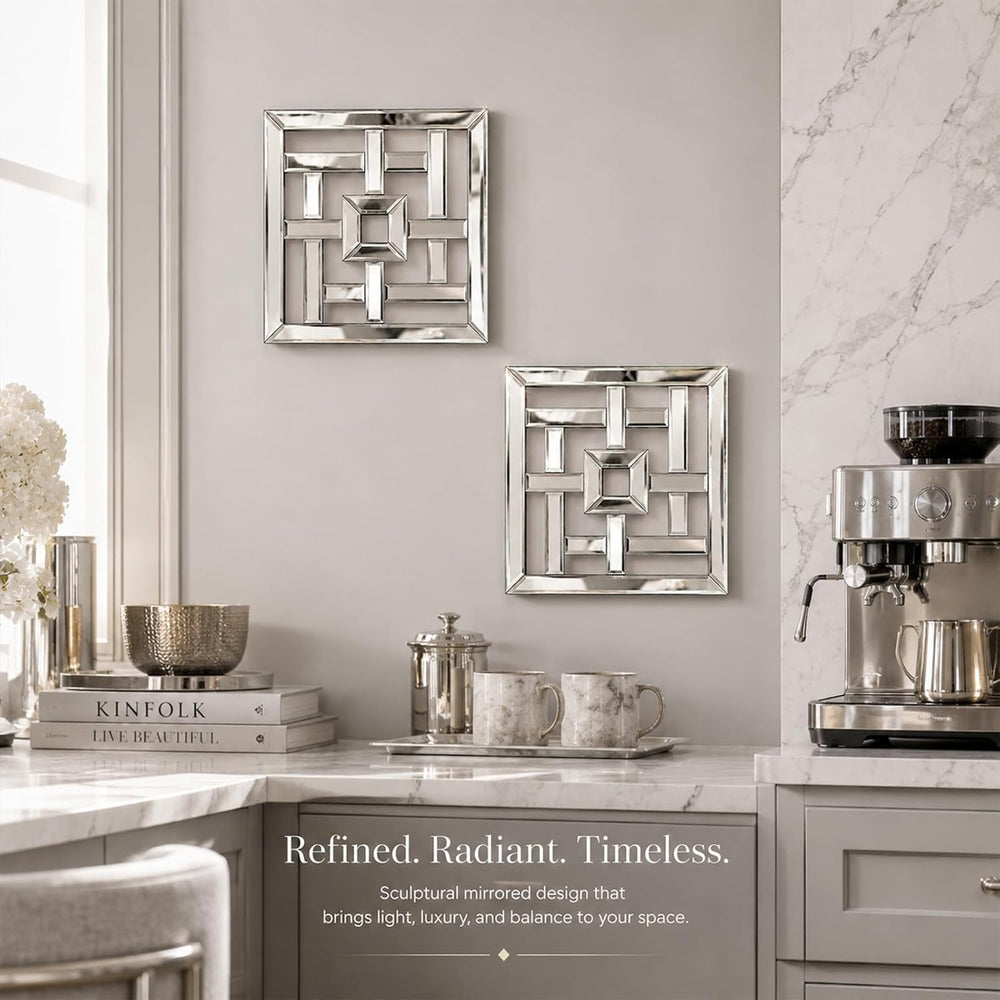 Square Decorative Wall Mirror 12 x 12 Inch, Silver Frameless Mirror Wall Deco...