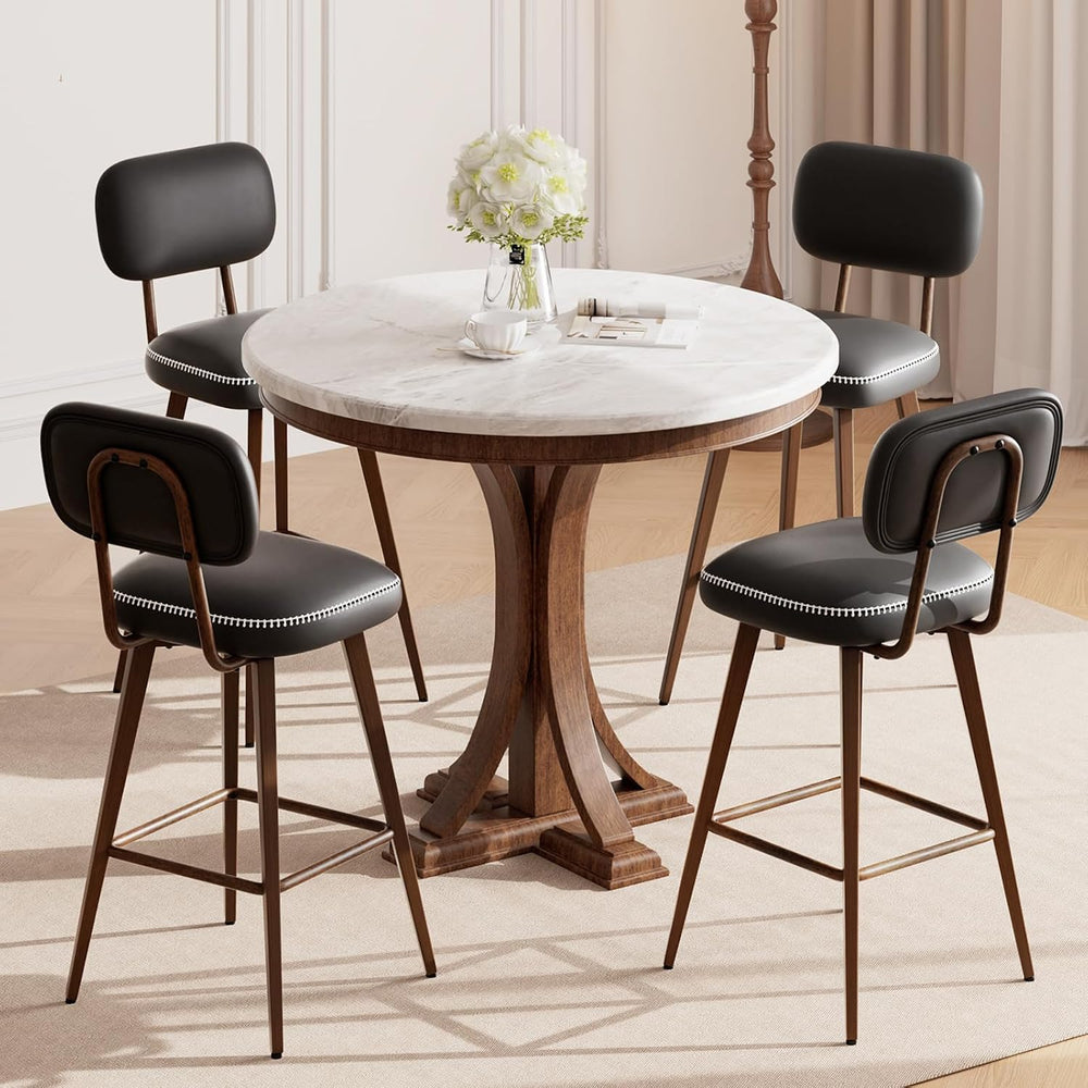 MALOL 26“ PU Leather Swivel Bar Stools Set of 6, Black