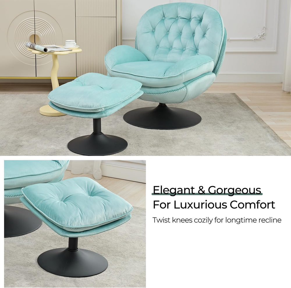 Velvet Swivel Accent Chair with Ottoman Set,Modern Tufted Armchair with Footr...