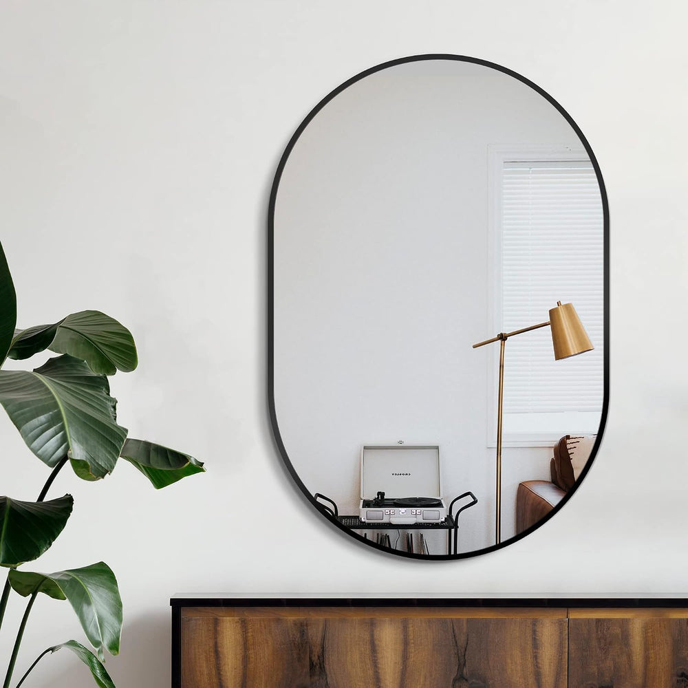Delma 36x24 Black Oval Bathroom Mirror for Over Sink, Aluminum Frame