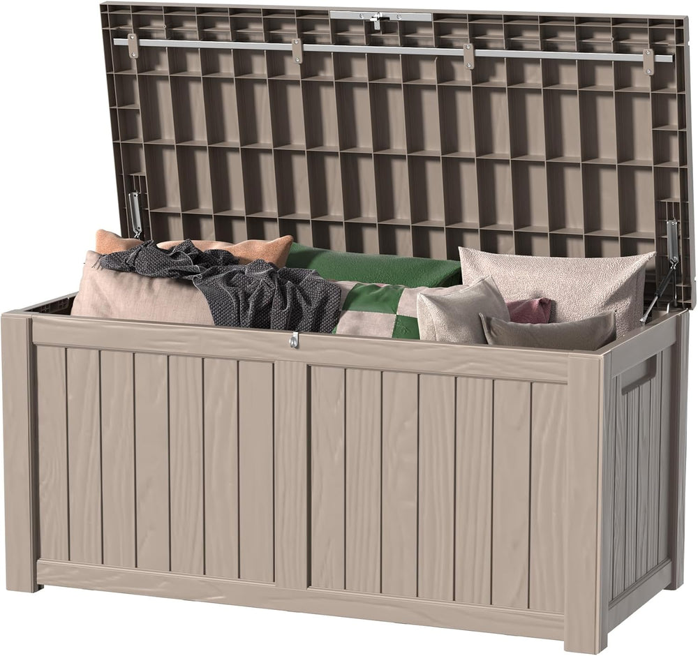 DRATO 150 Gallon Outdoor Storage Box Waterproof, Resin Large Deck Box for Pat...