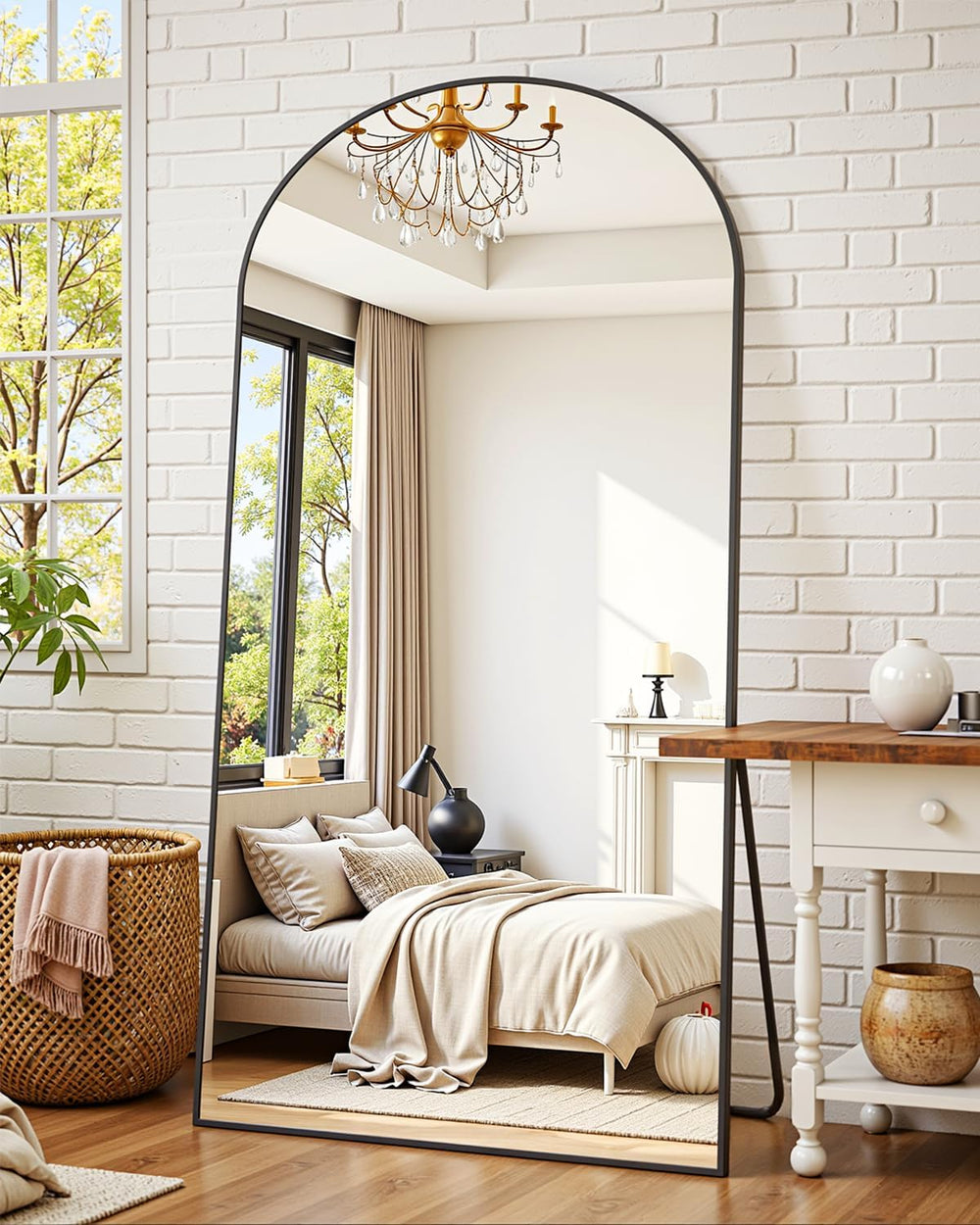 Suidia 76" x34” Arched Full Length Floor Mirror, Black Full Body Mirror