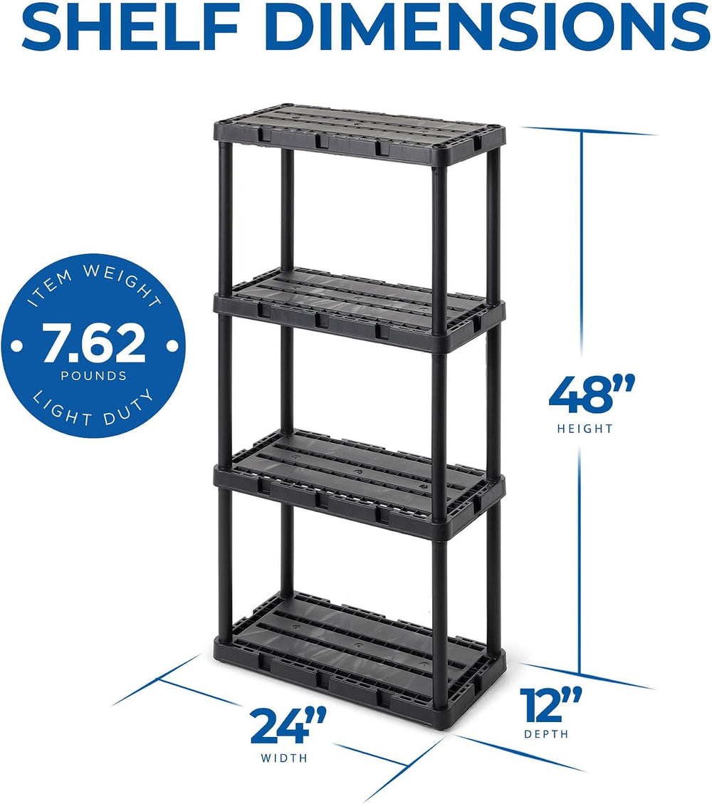 Gracious Living Knect-A-Shelf 4 Shelf Light Duty Storage Rack, Black
