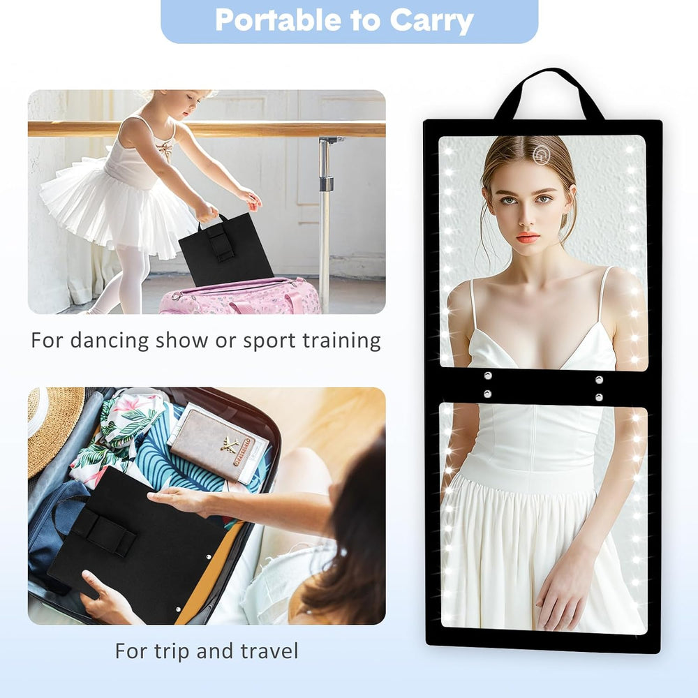 Lighted Hanging Full Length Body Mirror, Portable Dance Mirror, Foldable
