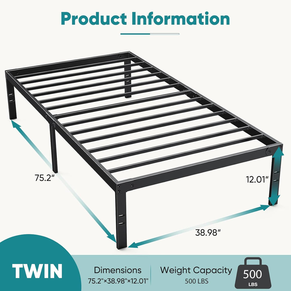 OLIXIS 16IN Metal Twin Bed Frame, Heavy Duty with Storage Space, 500LBS