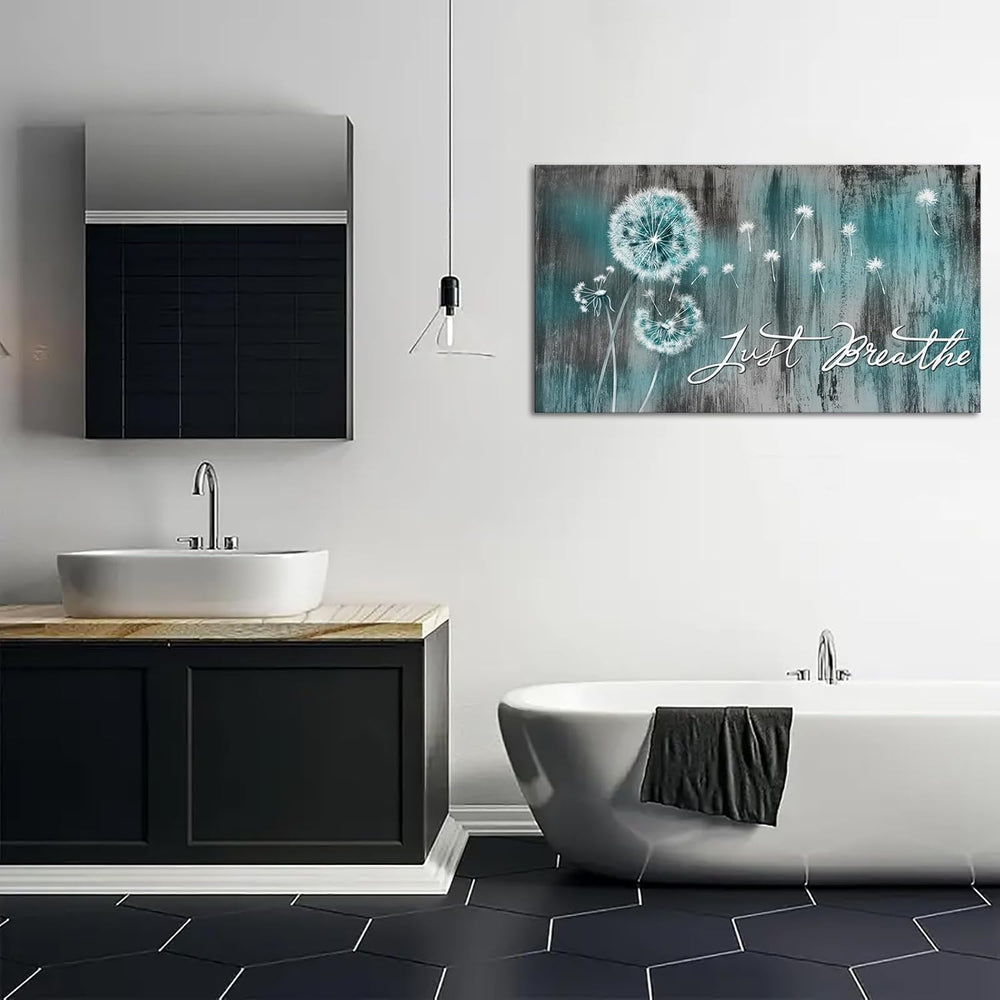 iHAPPYWALL Large Just Breathe Wall Art Abstract Teal Dandelion Flower Inspira...