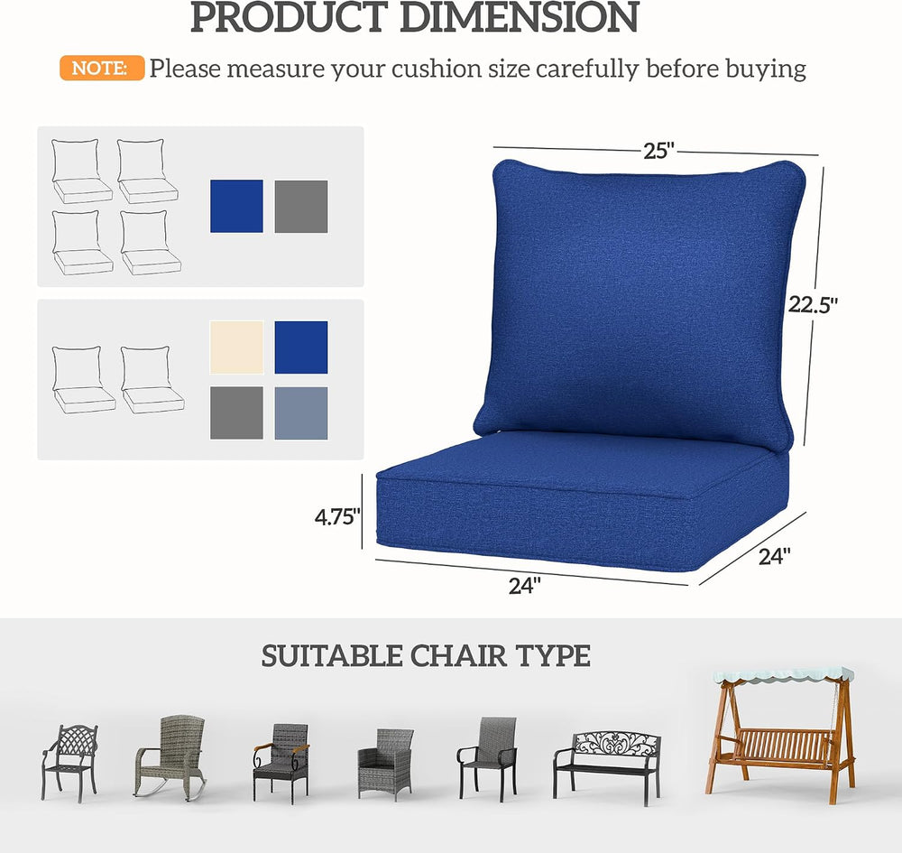 Outsunny Outdoor Chair Cushions Set of 4 Fade Resistant 24x24 in Navy Blue