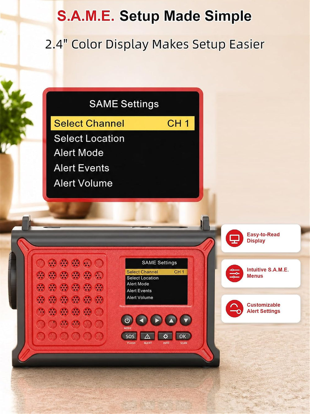 Mesqool S.A.M.E. NOAA Weather Alert Radio with Solar & Hand Crank Backup