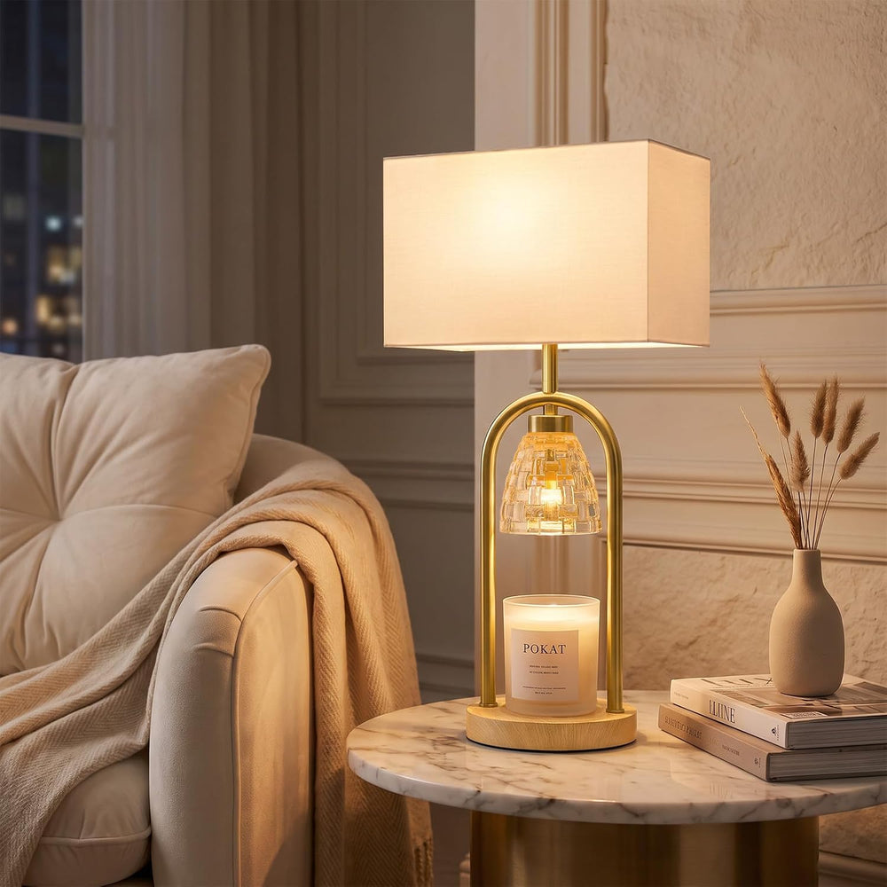 PoKat 22'' Gold Table Lamps Set of 2 with Candle Warmer for Bedroom, ...