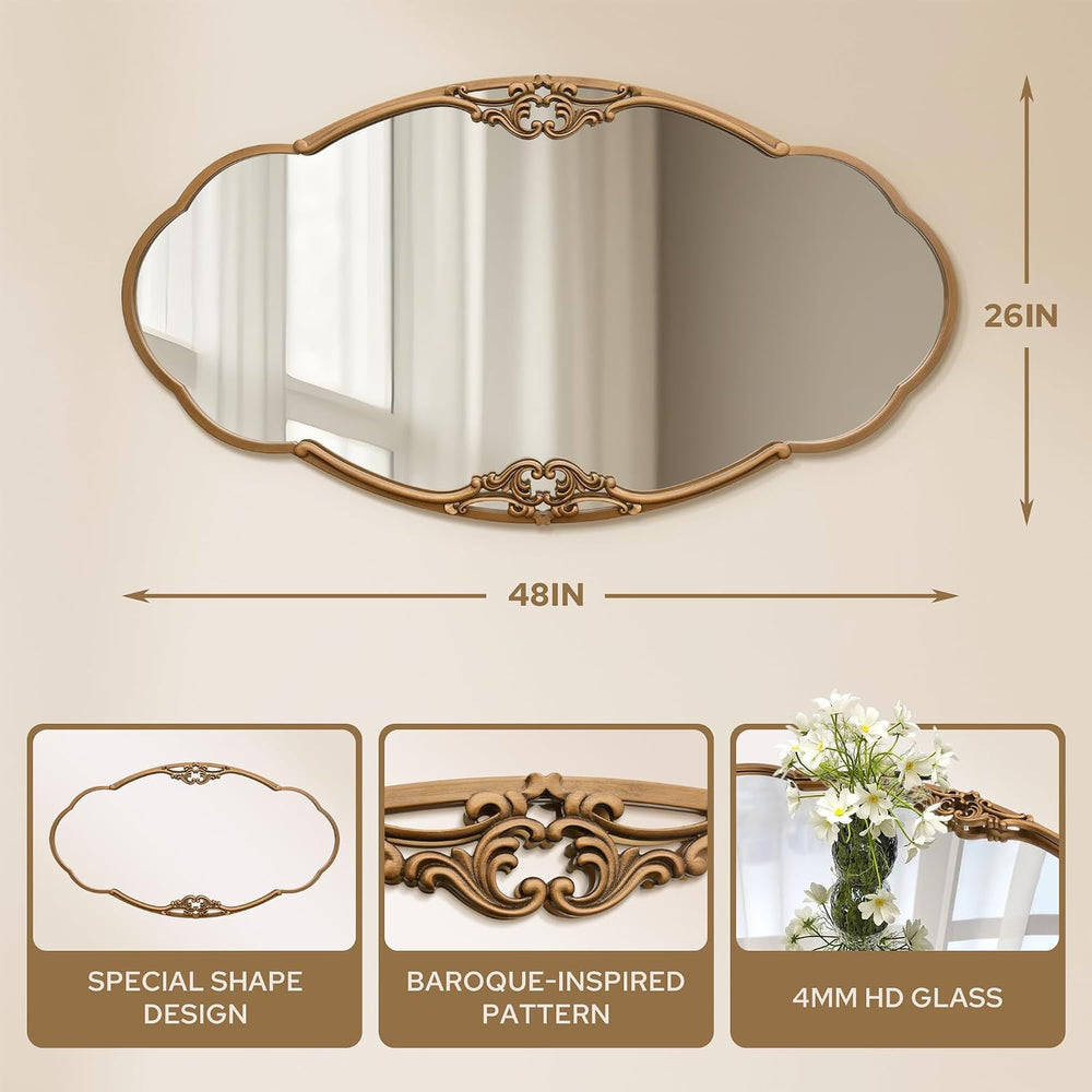Besdomus Oversize Gold Oval Mirror: 48"x26" Large Antique Ornate Mi...