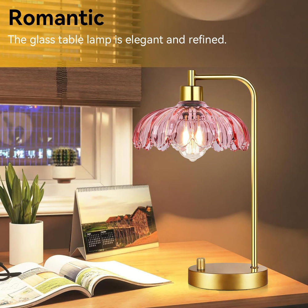 ILLMTW Pink Table Lamp Set of 2,Small Gold Bedside Lamps Dimmable Boho Bedroo...