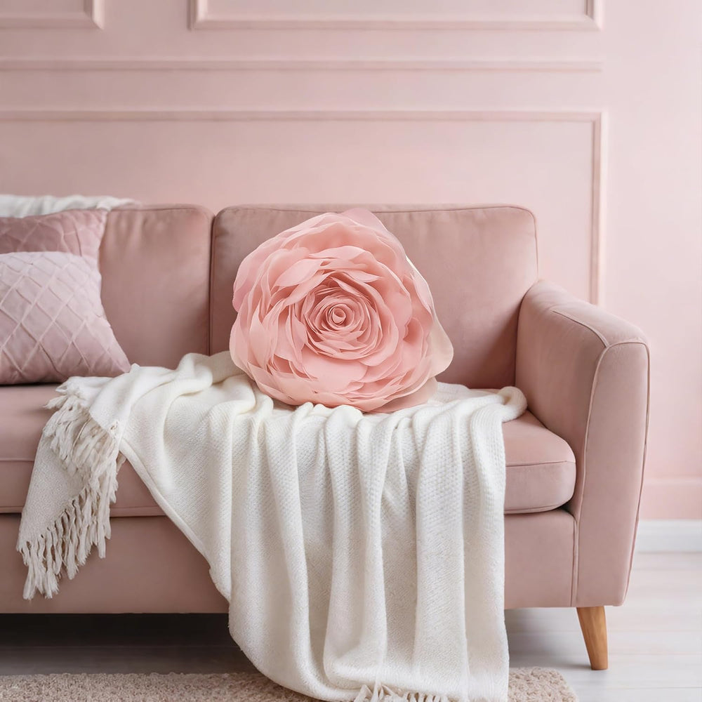 JWH 3D Flower Throw Pillow Cover with Insert, 14 Inch, Peach Pink