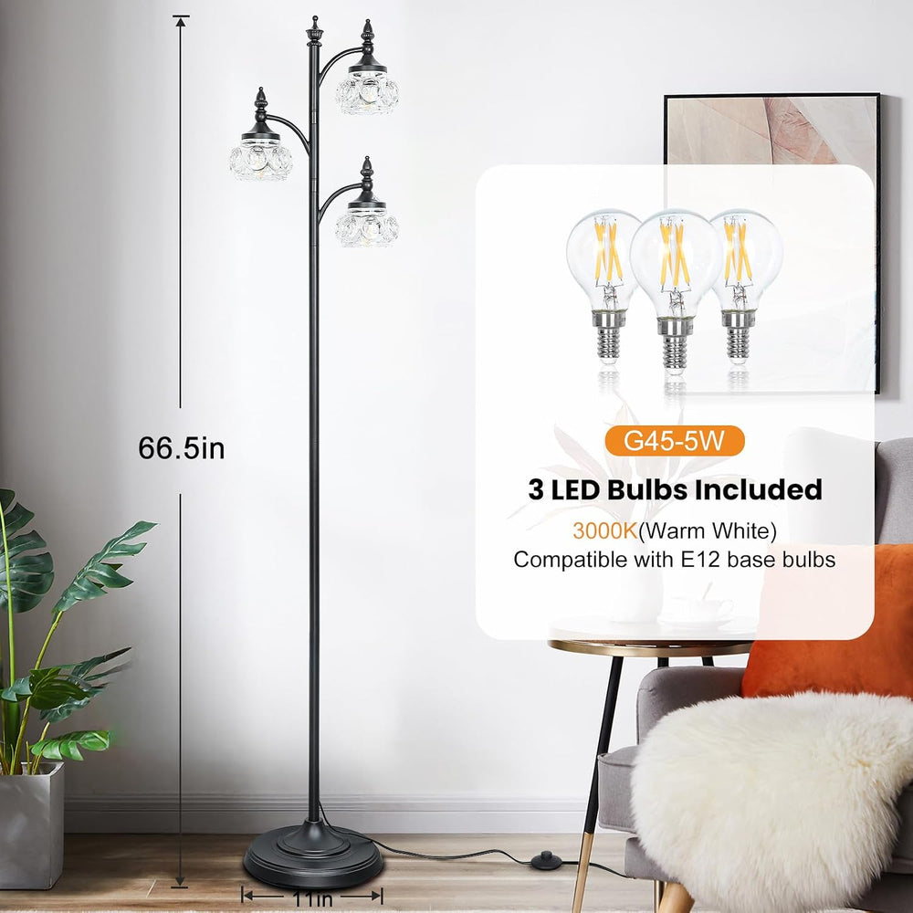 JUNNAI Black Floor Lamp for Living Room,Tall Standing Lamp Dimmable Tree Floo...