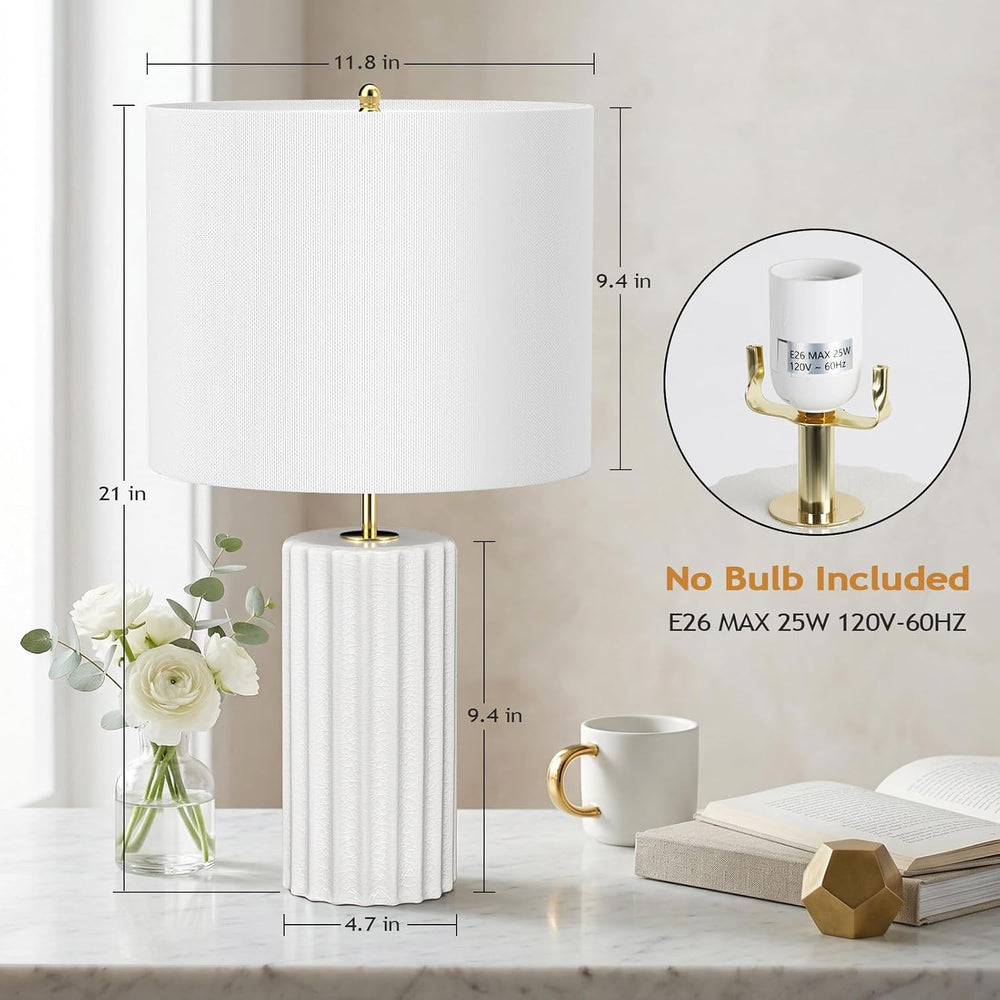 21" Modern Ceramic Table Lamp Set of 2 for Bedroom, Touch Control