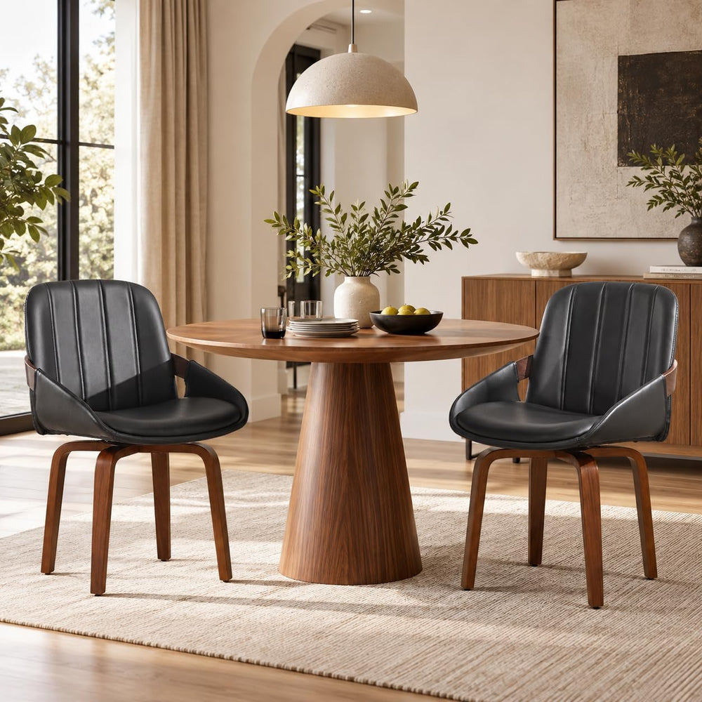 Swivel Dining Chairs Set of 6, Black Leather Dining Room Chairs