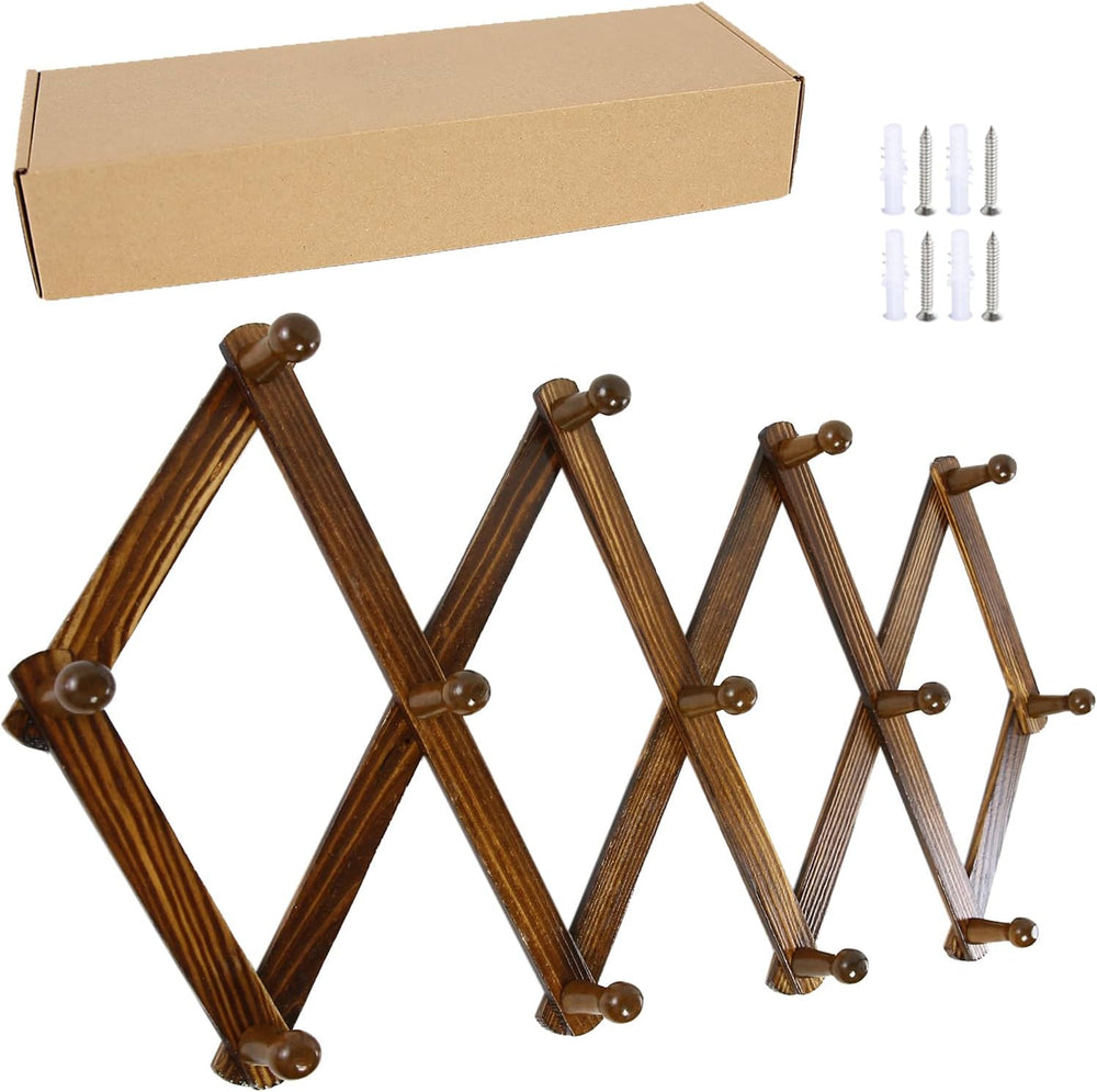 AMAPON Accordion Wall Hanger Expandable Coat Hat Rack 13Peg (Walnut) 2 Pack