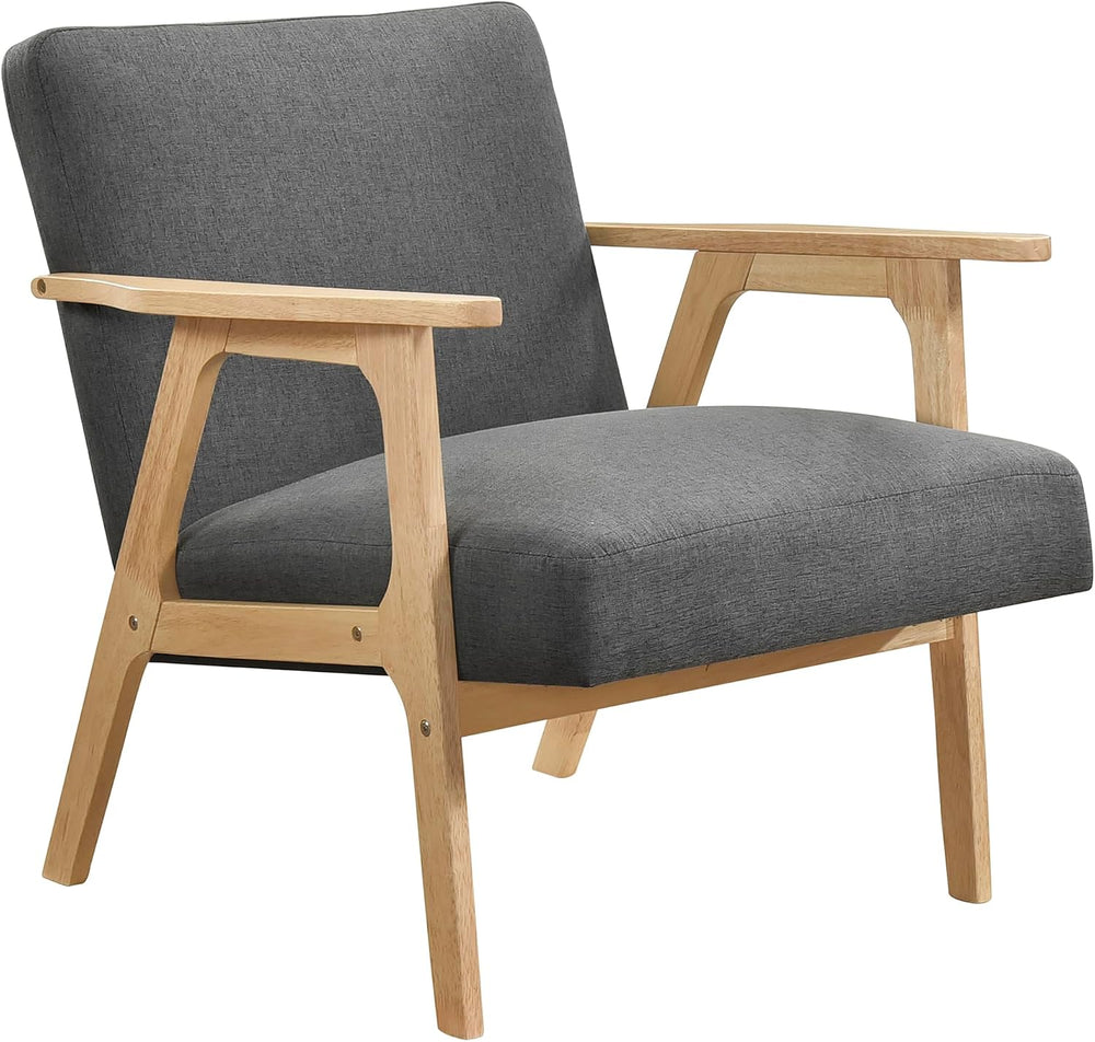 Lexicon Mid Century Modern Accent Chair,Natural Solid Wood Frame,Dark Gray
