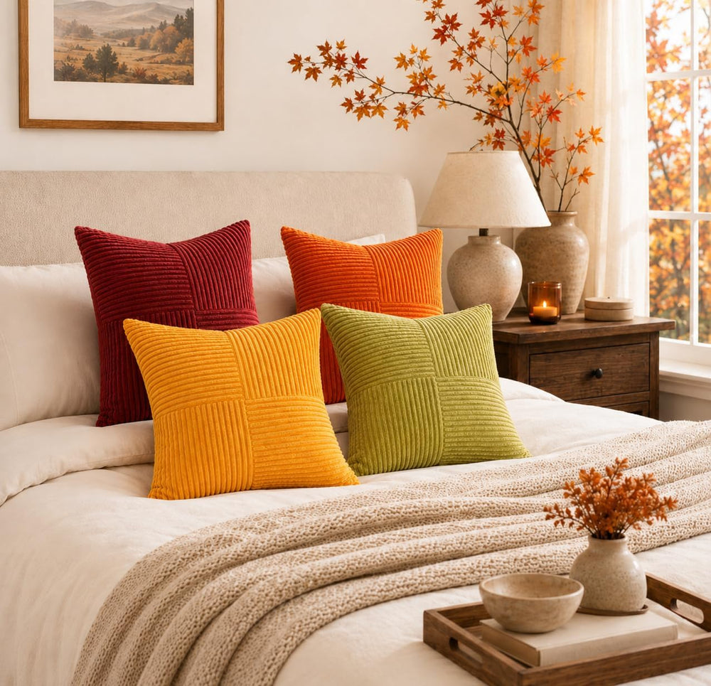 Topfinel Fall Burnt Orange Decorative Throw Pillows Covers 24x24,Soft Corduro...