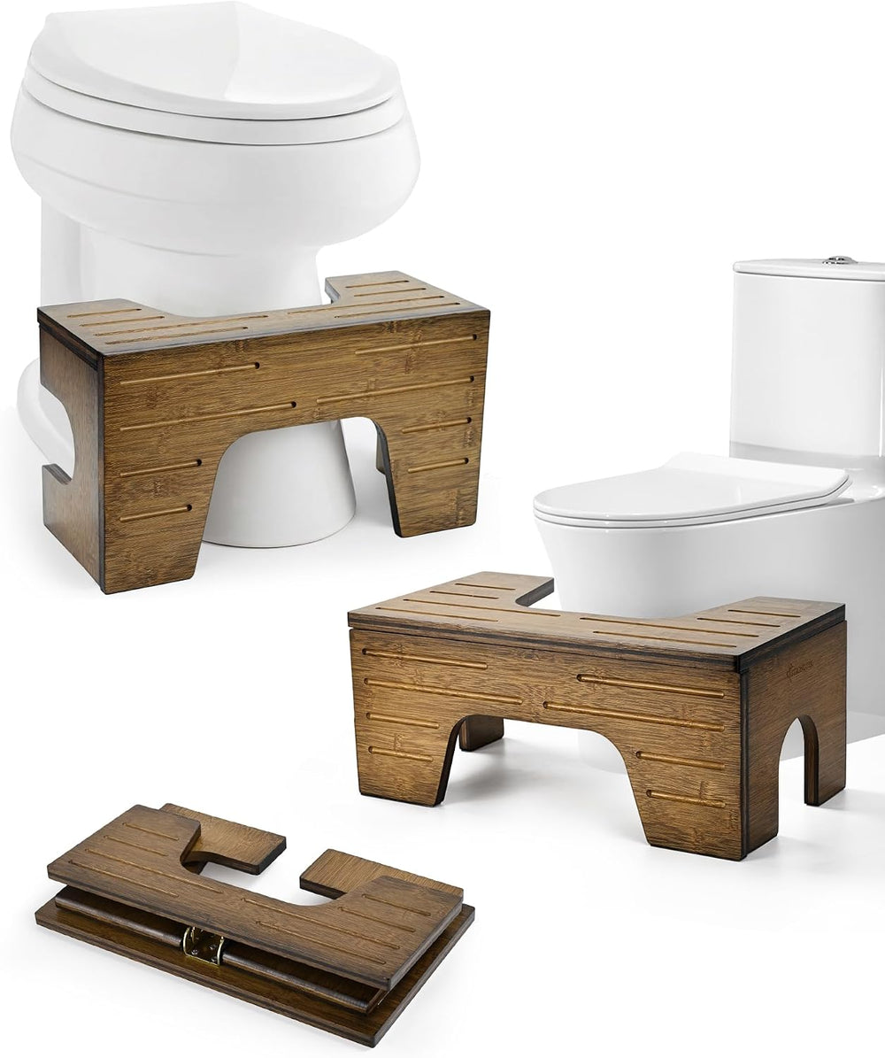 StrongTek Bamboo Toilet Stool, Foldable 7–9 in, 300 lb, Dark Walnut