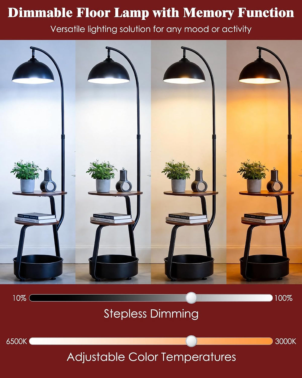 Smart Floor Lamp with Side Table, Dimmable, for Living Room