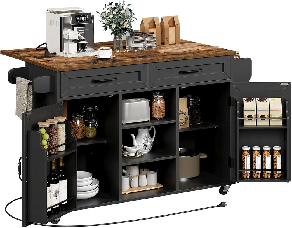 RALGEND Kitchen Island with Power Outlets & Drop Leaf, Kitchen Cart with ...