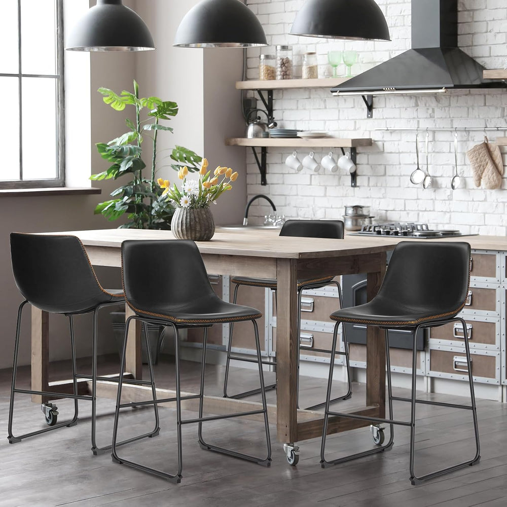 DUMOS 26 Inch Counter Height Bar Stools Set of 4, Modern Faux Leather High Ba...